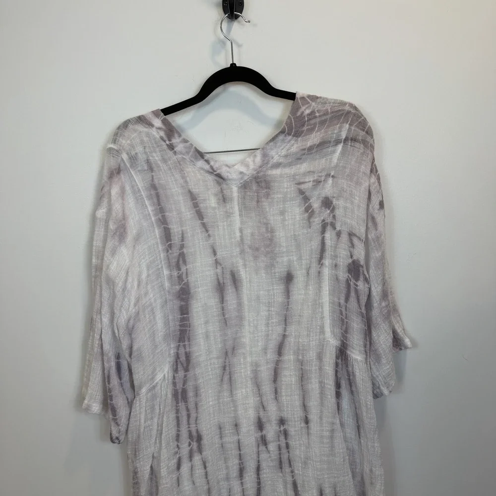 M. Rena Large Tie Dye Tunic Top Gauzy Lightweight Cotton Blend V-Neck - Picture 8 of 9